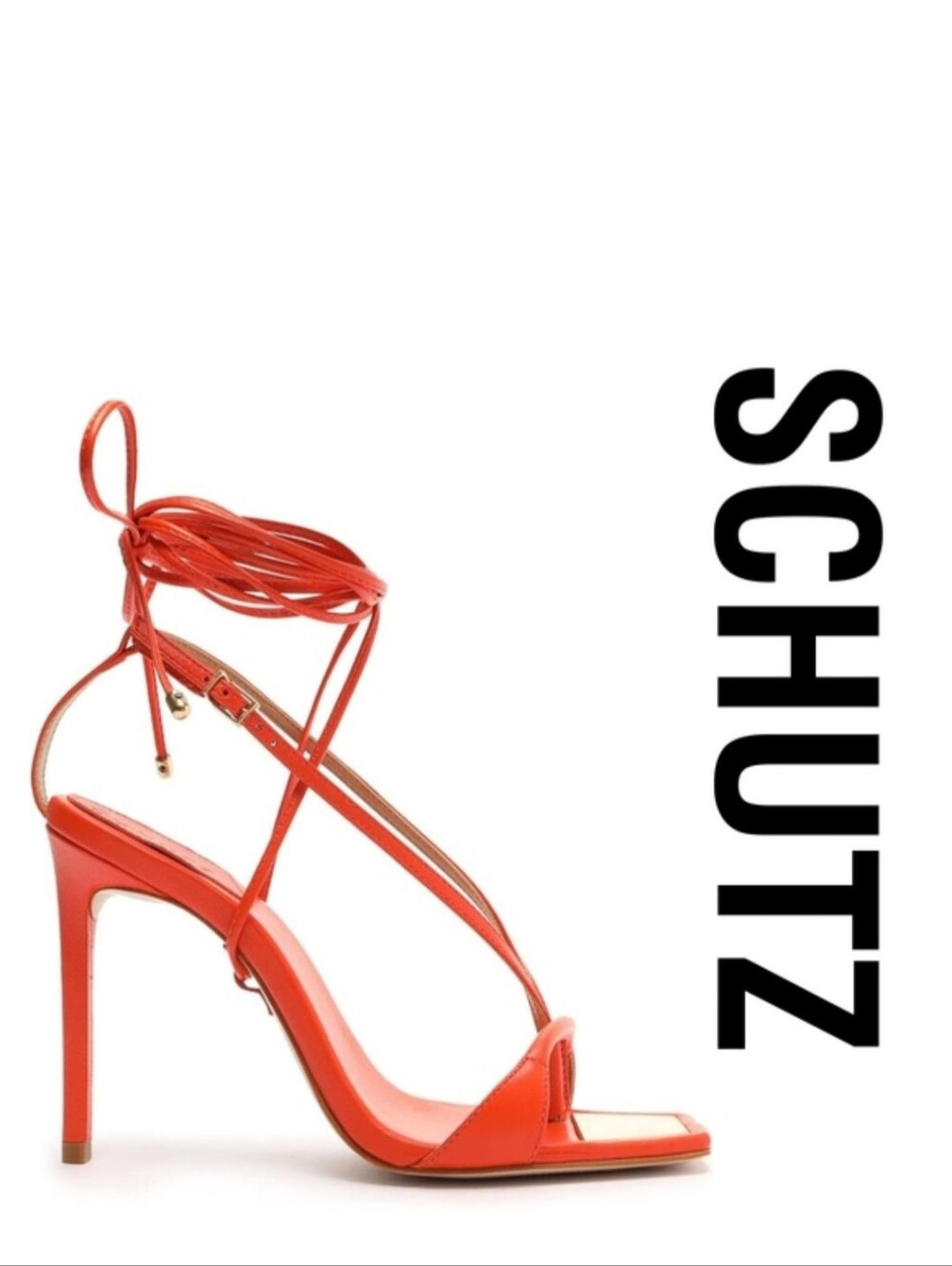 SCHUTZ Vikki Open Toe Stiletto Heel Sandals (Bright Tangerine) Size 5